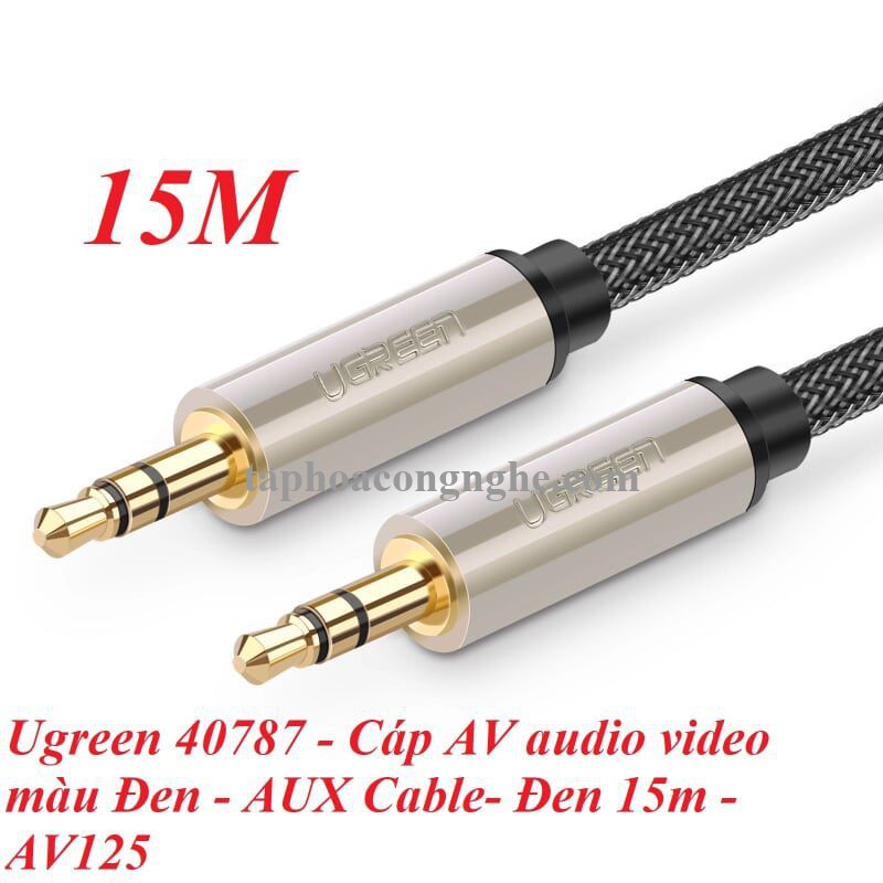 Ugreen 40787 15M màu Đen Cáp âm thanh 2 đầu 3.5mm dương đầu bọc kim loại cao cấp AV125 30040787